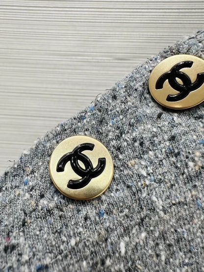 Chanel 26B Grey Shoulder Button Knit T-Shirt