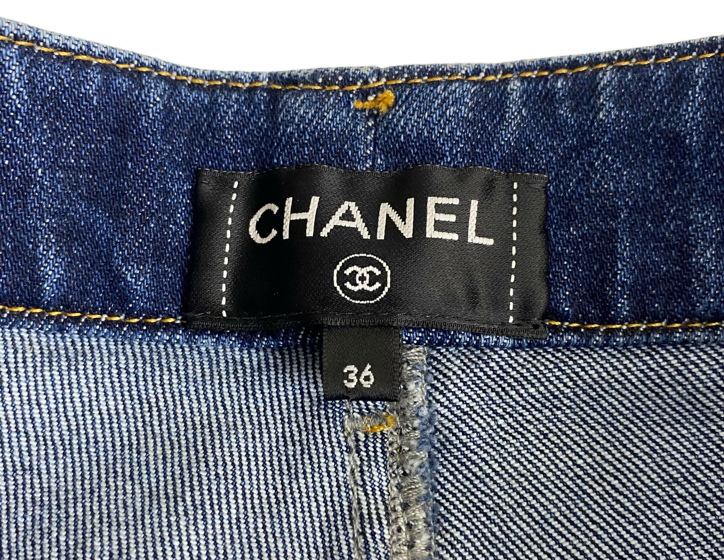 Chanel 22B Dark Blue Quilted Print Jeans FR 36