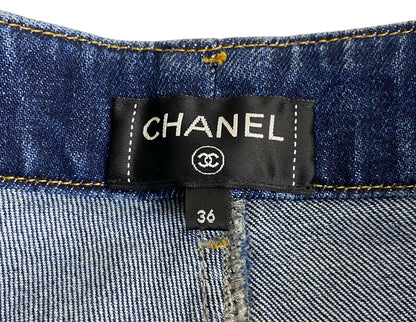 Chanel 22B Dark Blue Quilted Print Jeans FR 36