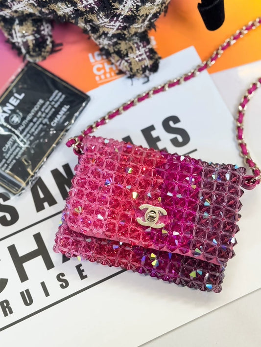 Chanel 20s pink crystal mini flap bag gold hardware