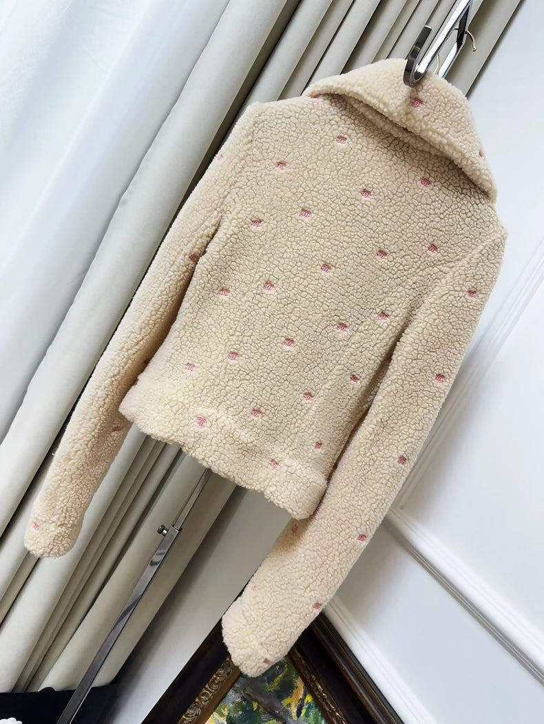 Chanel 24C Khaki Lambswool jacket with  Pink Embroidered Double C