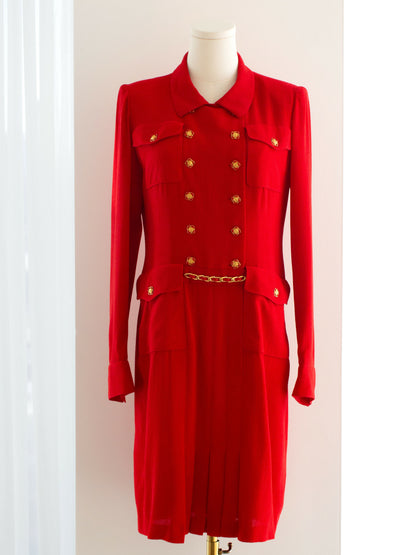 Chanel Vintage Haute Couture Fall/Winter 1988 Red Gold Chain Dress Wararni.com Chanel Vintage Haute Couture Fall/Winter 1988 Red Gold Chain Dress Wararni.com