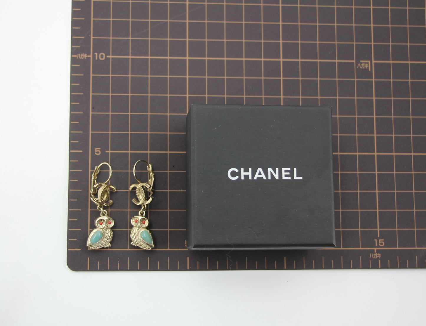 Chanel 18C Metal Owl CC Logo Pendant Earrings
