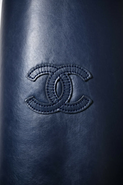 Chanel 12P Dark Blue Petrol Quilted Leather Biker Jacket FR 36