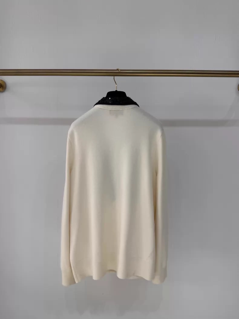Chanel 23C ecru black sequined cardigan