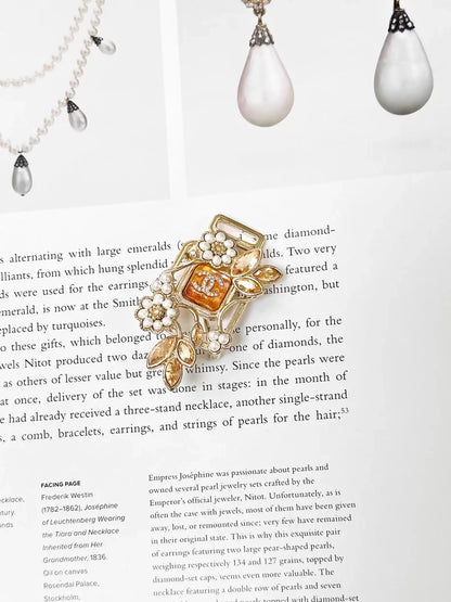 Chanel 22K pearl flower rhinestone perfume bottle glass jewelry brooch