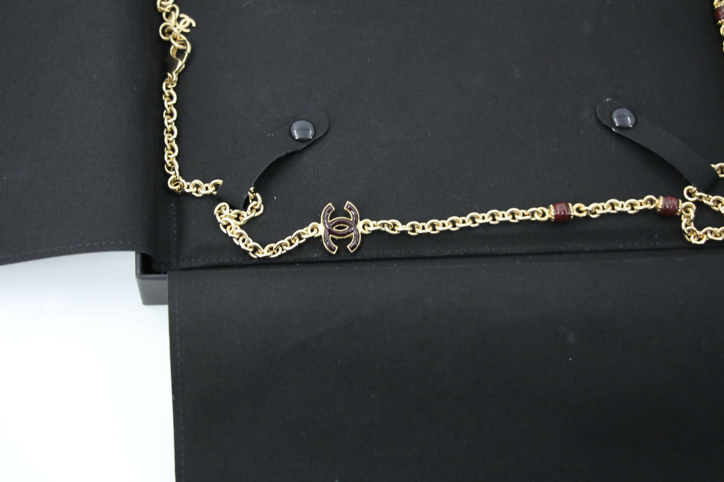 Chanel 23A Metal Enamel Burgundy Long Necklace