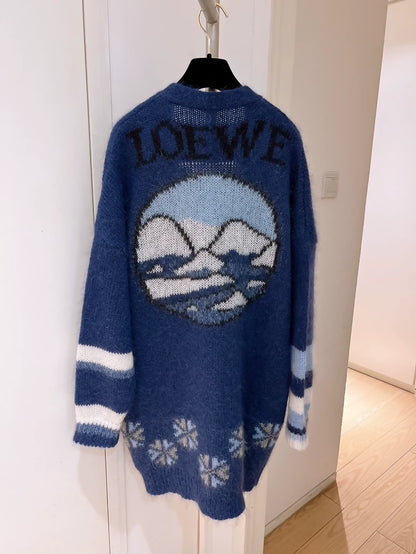 Loewe Blue Glacier Polar Bear Long Mohair Knit Cardigan