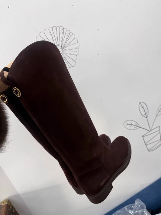 Loro Piana Fall/Winter 2025 chocolate suede riding boots