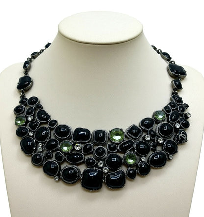 Rare Chanel 08A Black Crystals CC Gripoix Statement Bib Collar Necklace