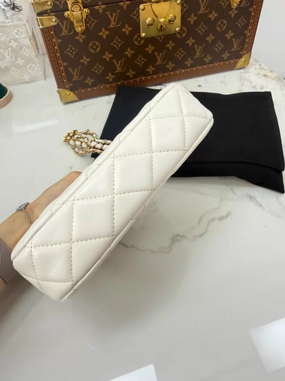 Chanel 24p White Hobo Shoulder Bag gold hardware
