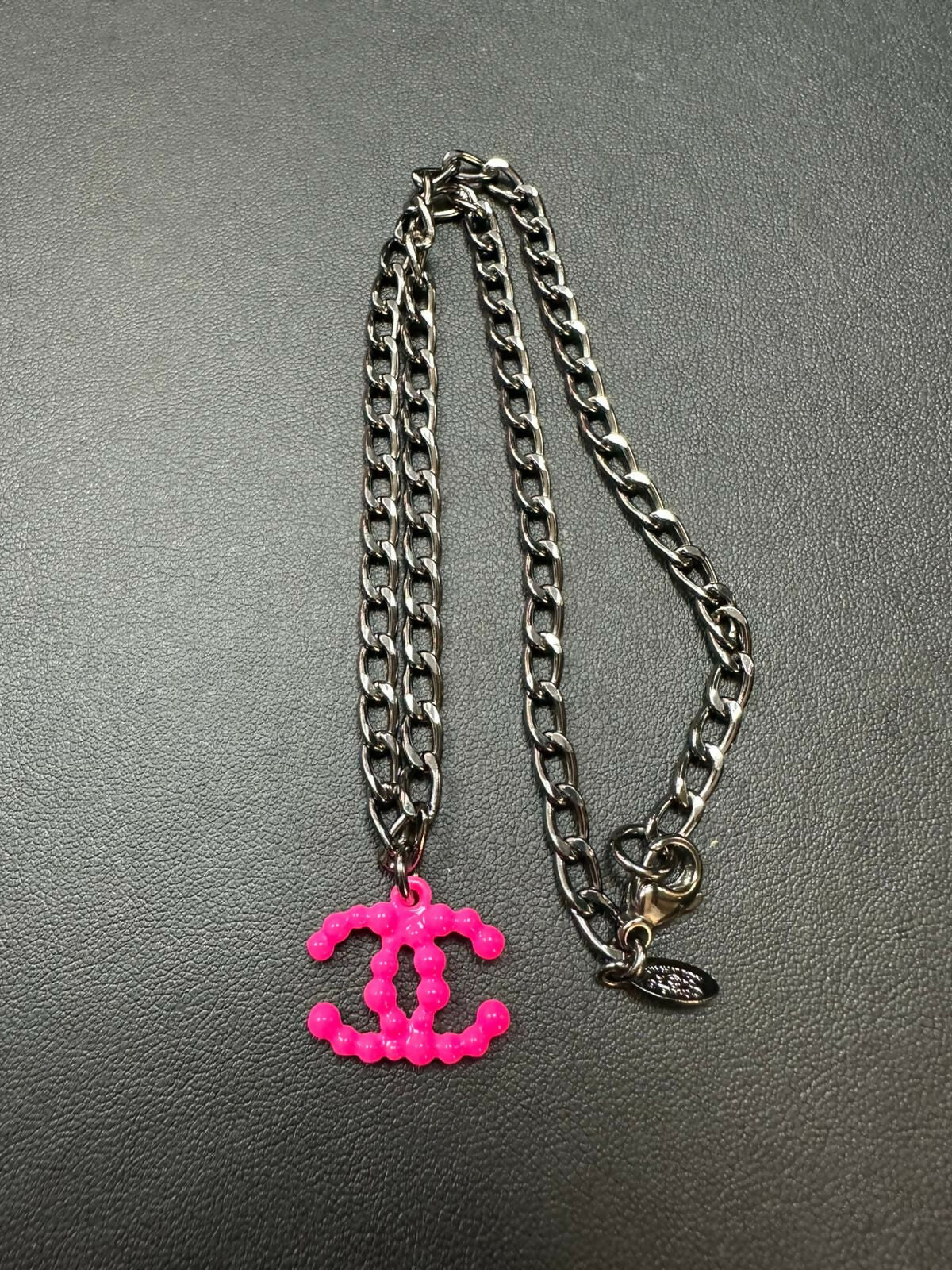 Chanel Vintage 2004 Resin Fluorescent Pink and Gray Necklace