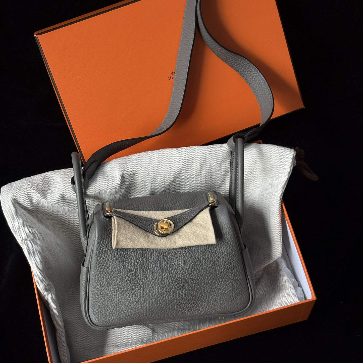 Hermès Mini Lindy Etain Clemence with Gold Hardware