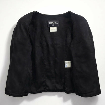 Chanel 11A Classic Black White Tweed Braided Trim Zip Up Jacket FR 50