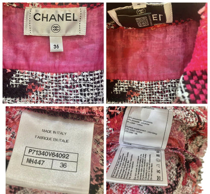 Chanel 22M Coco Beach CC Logo Pink Sequin Fantasy Tweed Blouse Vest FR 36