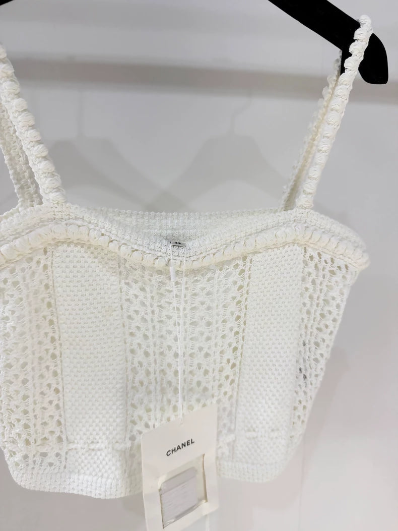 Chanel 26C White Openwork Knit Top