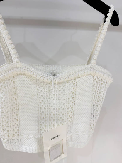 Chanel 26C White Openwork Knit Top