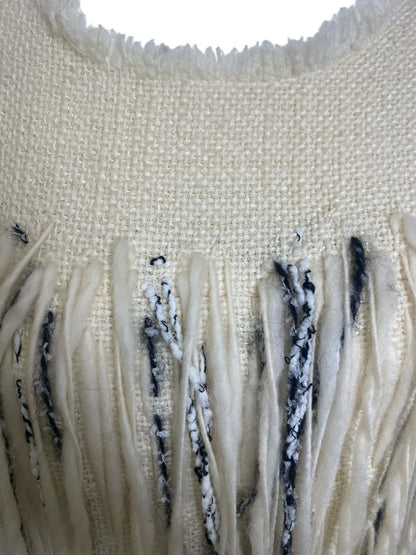 Chanel 10A ‘Arctic Ice’ Micro Pearl Beaded Fringe Ivory Tweed Shift Dress FR 44