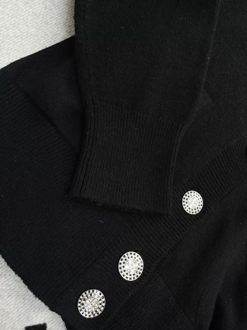 Chanel 23C Black Knit Cardigan with Embroidered Number 5 Badge