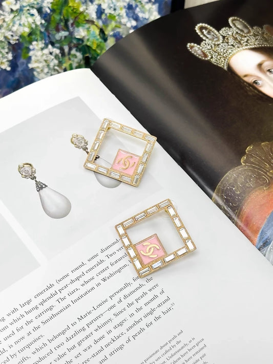 Chanel 24S pink & gold square earrings