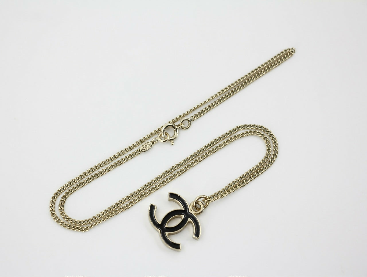 Chanel Vintage 07V Enamel Classic Black CC Light Gold Necklace
