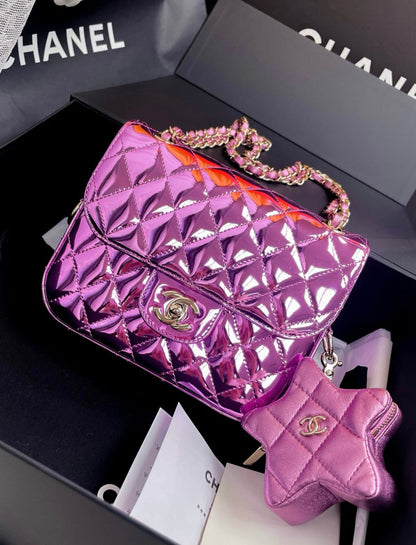 CHANEL 24C Chanel Purple Mirrored metallic Mini Square Flap Bag Star Handbag - Mini Shoulder Bag - Vintage fashion from Wararni