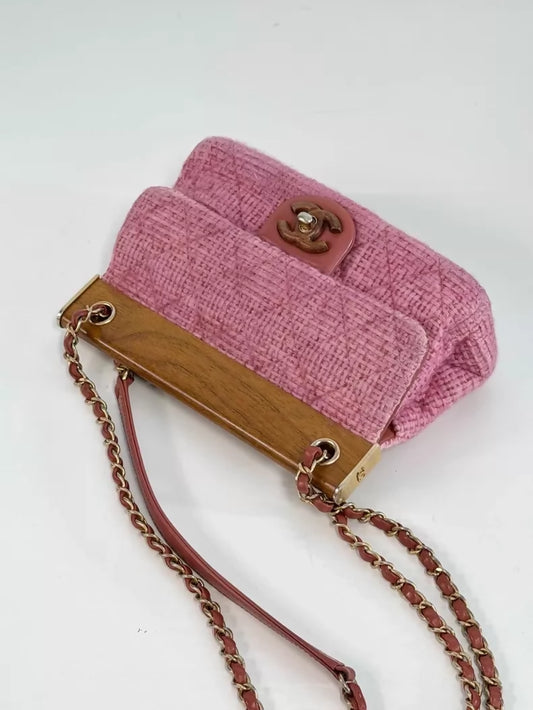 Chanel Pink tweed Wood hardware Mini Bag