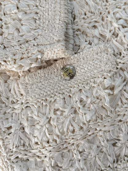 Chanel 24S Beige Knit Navy Collar Top