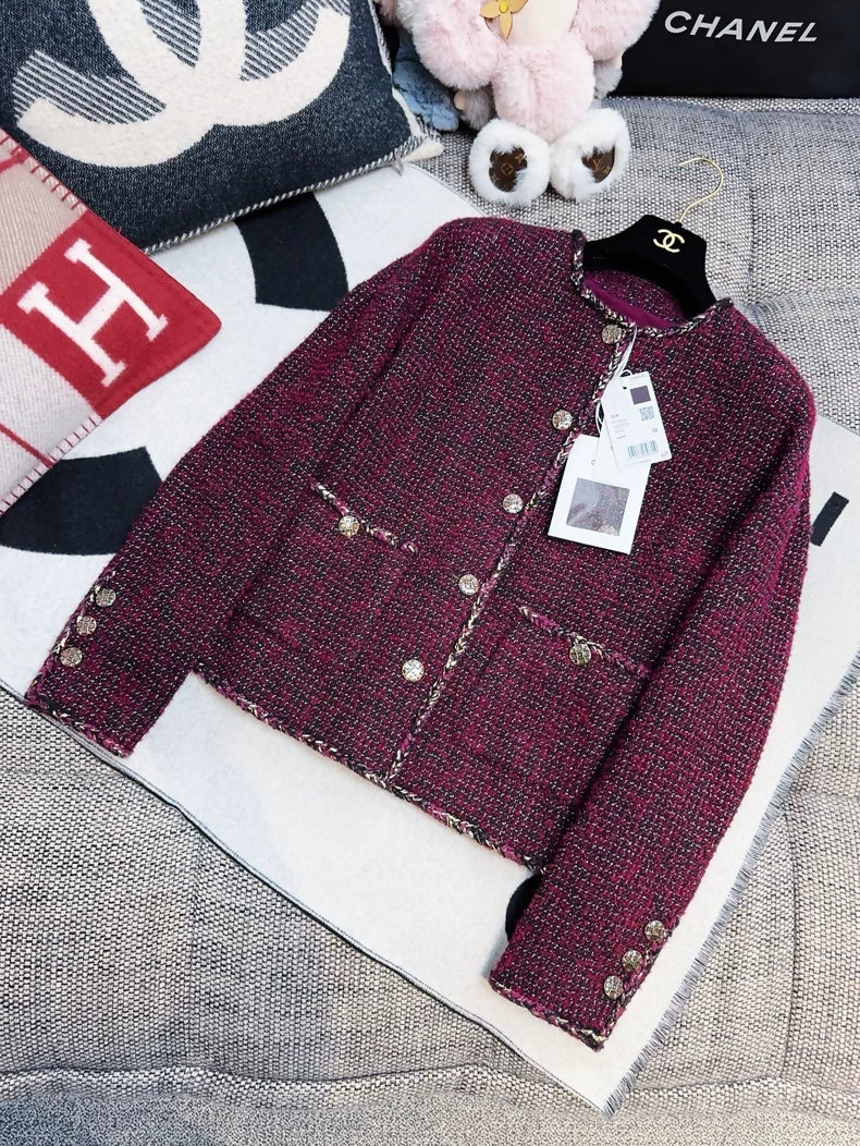Chanel 22A Burgundy tweed Jacket