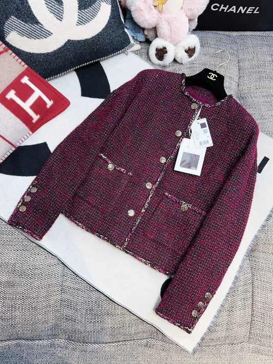 Chanel 22A Burgundy tweed Jacket