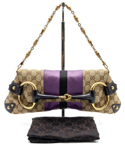 Gucci Large 1955 Tom Ford Classic Purple Black GG Monogram Horsebit Clutch Handbag Gold hardware