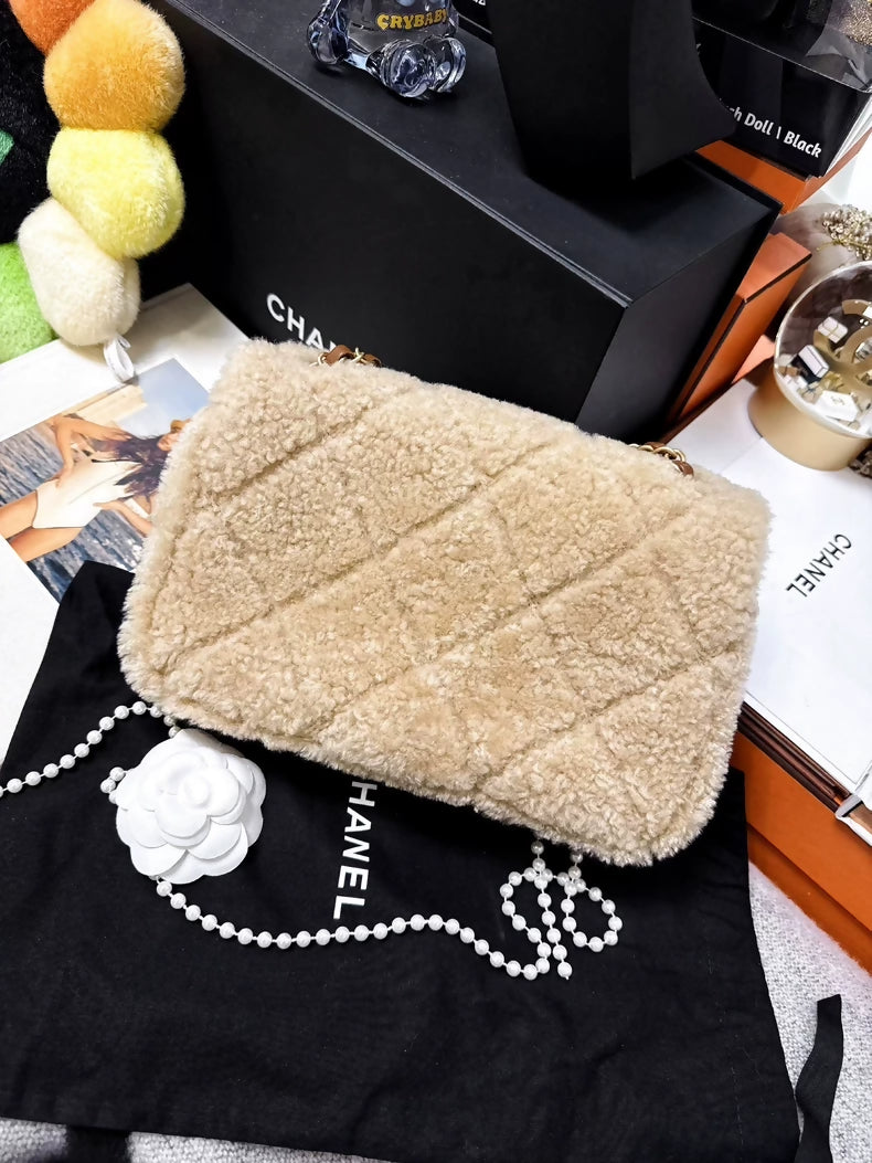 Chanel 24k brown caramel quilted lambskin and lambskin CF chain crossbody bag