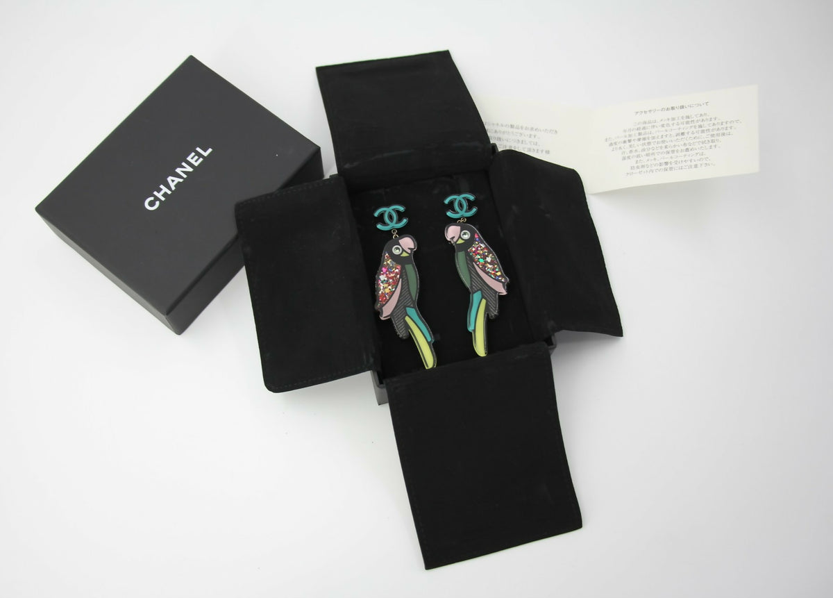 Chanel 17C Resin Cruise Collection Parrot-Motif Stud Earrings