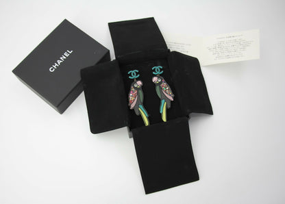 Chanel 17C Resin Cruise Collection Parrot-Motif Stud Earrings