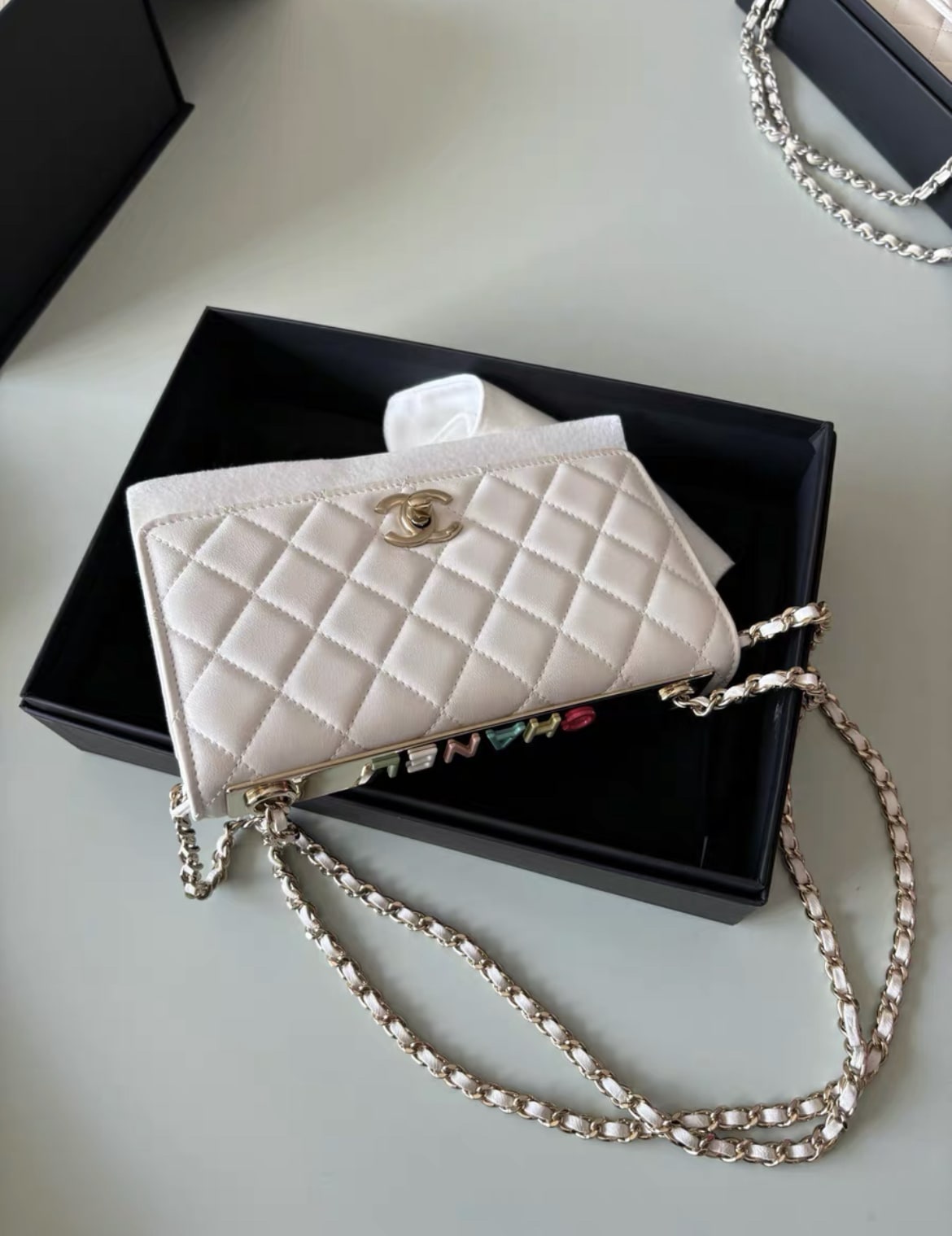 Chanel 24C Trendy CC White Quilted Lambskin multicolour letter