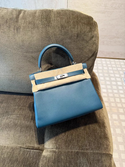 Hermes Kelly 28 1P Blue Paon Evercolor leather Palladium Hardware