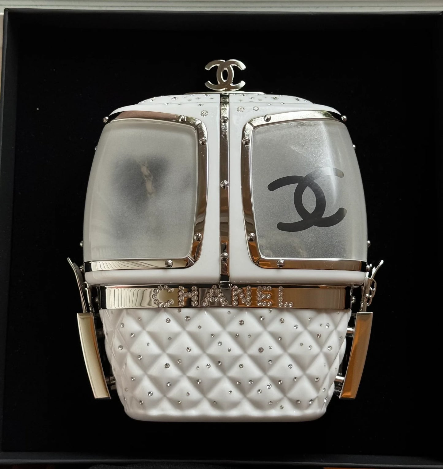 Chanel Ski Gondola Minaudière – White Swarovski Crystal | Silver Hardware | 2019