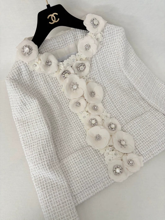 Chanel 25C white Camellia Jacket