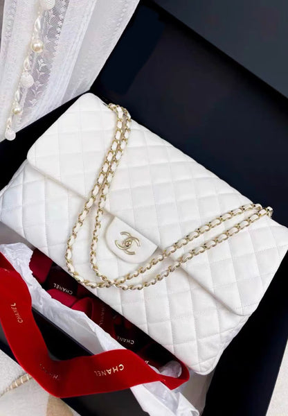 Chanel 24C white lychee leather maxi XXL airport bag cf chain bag