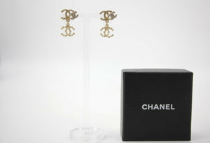 Chanel Vintage 10A Rhinestone Metal Triple CC Stud Earrings