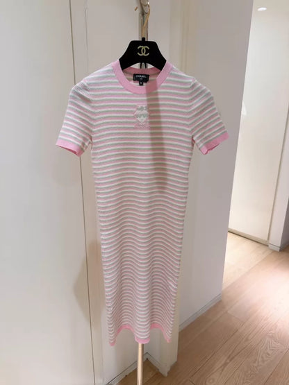 Chanel 25B Colorful Striped Coco Chanel Portrait Cashmere Knit Dress