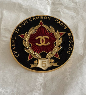 Chanel 2009 Runway Circular Pin Brooch Gold Red Black