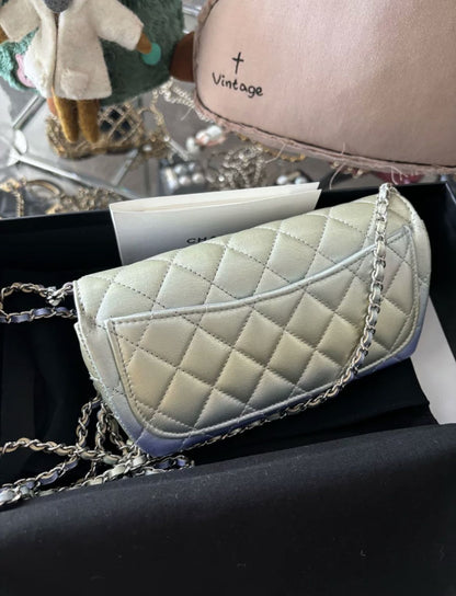 Chanel Gradient Metallic Quilted Lambskin Glasses Case on Chain Iridescent Hardware, 2021