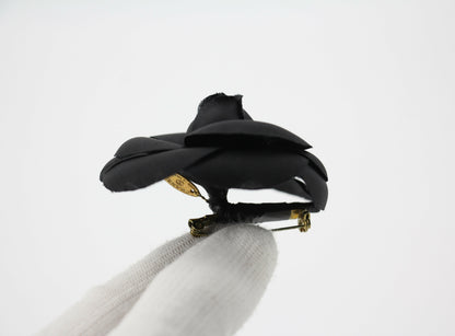 Chanel Vintage 81-85 Silk Black Camellia Brooch