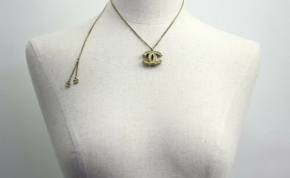 Chanel Vintage A11 Metal Enamel Yellow Glitter Leaf Motif Adjustable Necklace