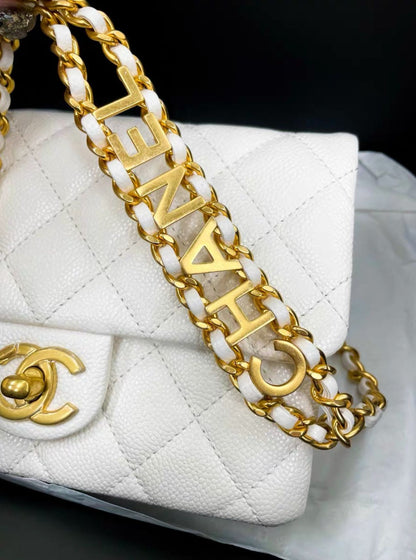 Chanel 22 White Gold Caviar Leather