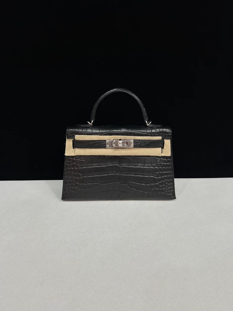 Hermes Mini Kelly 20 black matte alligator palladium hardware