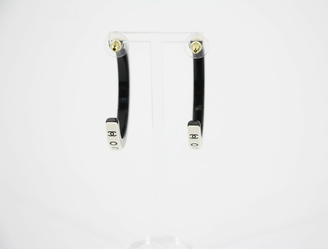 Chanel B22S Resin White Curved COCO Motif Hoop Stud Earrings