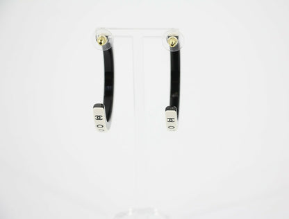 Chanel B22S Resin White Curved COCO Motif Hoop Stud Earrings