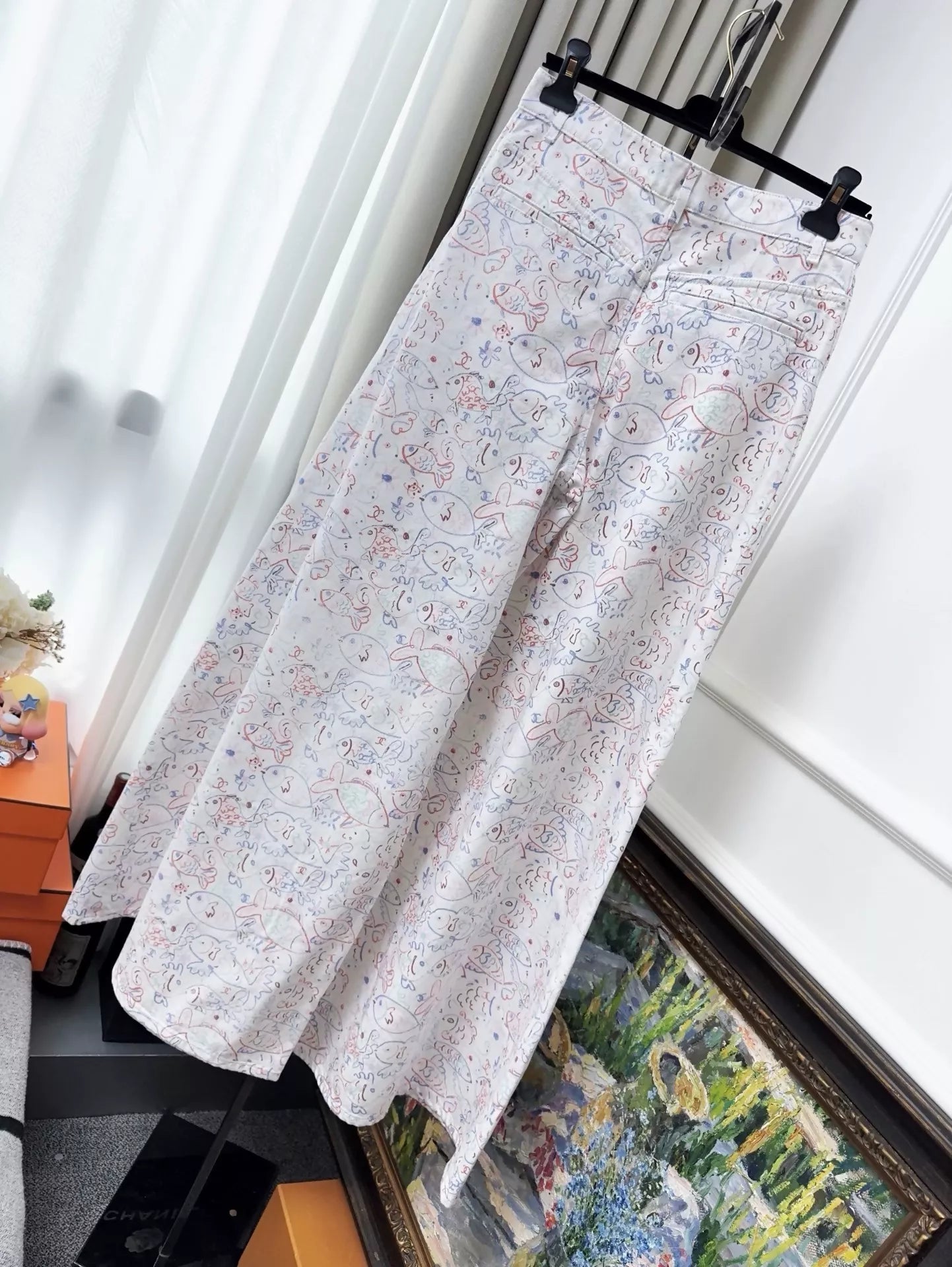 Chanel 25C colorful graffiti fish print wide-leg pant